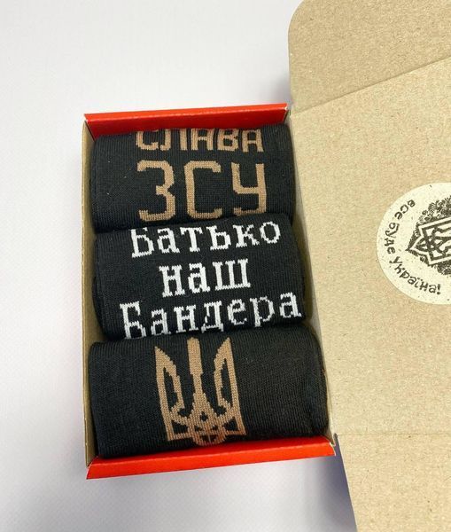 Бокс чоловічих патріотичних шкарпеток 41-45 3 пари в червоній коробці весна-осінь-літо ч3укр7 фото
