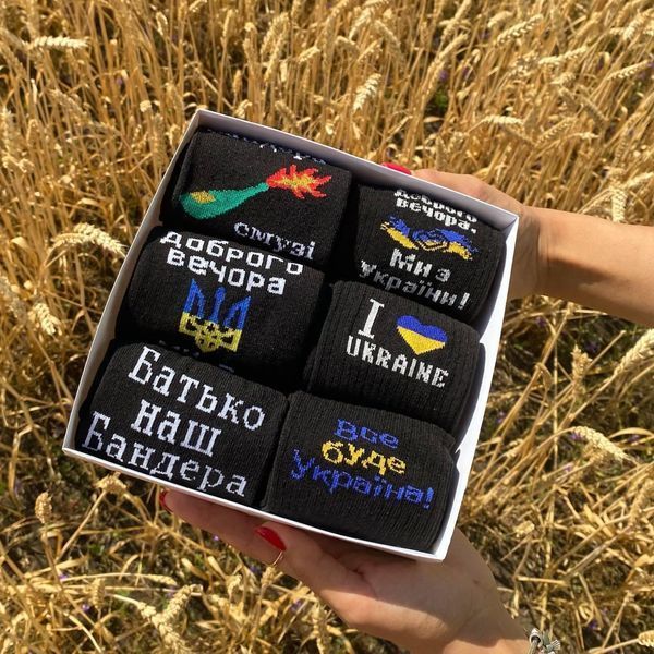 Бокс мужских патриотических носков на 6 пар 40-45 г в подарочной коробке с лентой весна-осень-лето ч6укр5 фото