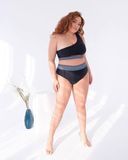 Роздільний чорний купальник PLUS SIZE знімними чашками та високими плавками SW1397 фото