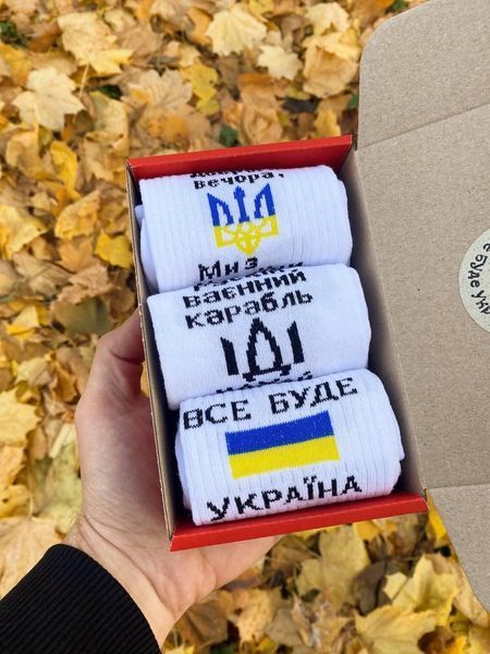 Бокс чоловічих патріотичних шкарпеток 41-45 3 пари в червоній коробці весна-осінь-літо ч3укр10 фото