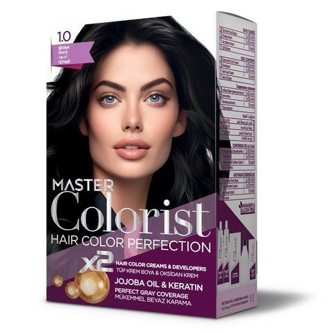 Фарба для волосся Master Colorist 1.0 Чорний, 2x50 мл+2x50 мл+10 мл 302324 фото