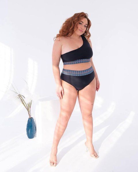 Роздільний чорний купальник PLUS SIZE знімними чашками та високими плавками SW1397 фото