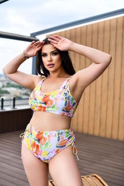Роздільний яскравий купальник PLUS SIZE знімними чашками та високими плавками SW1406 фото