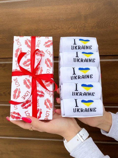 Набор мужских патриотических носков 40-45 на 5 пар в подарочной коробке с лентой. Ч5укр022 фото