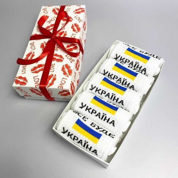 Набір чоловічих патріотичних шкарпеток 40-45 на 5 пар у подарунковій коробці із стрічкою Ч5укр024 фото