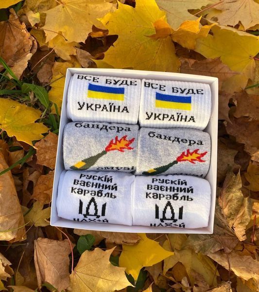 Бокс чоловічих патріотичних шкарпеток на 6 пар 41-45 р в подарунковій коробці із стрічкою весна-осінь Ч6укр12 фото