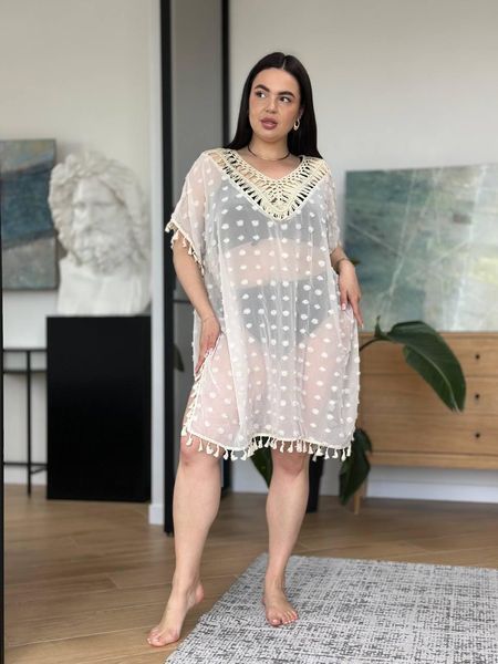 Пляжна бежева жіноча туніка PLUS SIZE SW3667 фото