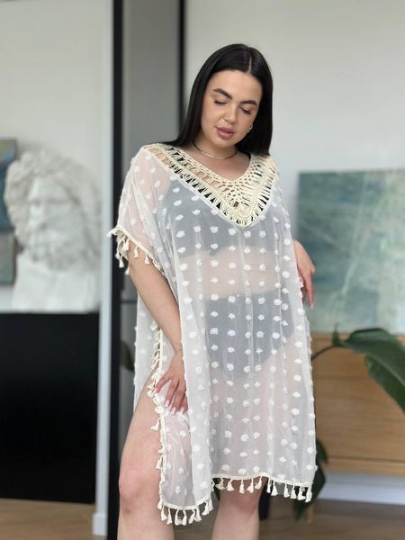 Пляжна бежева жіноча туніка PLUS SIZE SW3667 фото