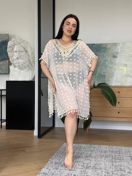 Пляжна бежева жіноча туніка PLUS SIZE SW3667 фото