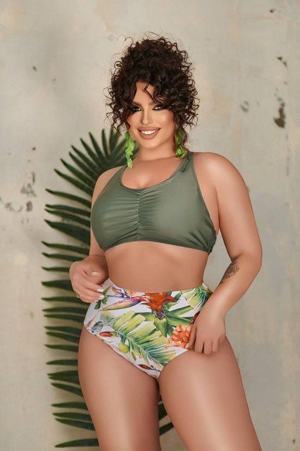 Жіночий роздільний купальник PLUS SIZE тропічний принт SW1435 фото