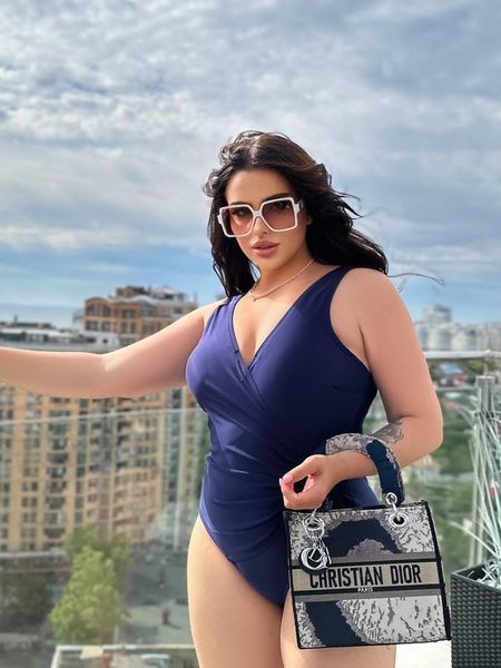 Купальник женский слитный Plus size тёмно-синий SW1513 фото