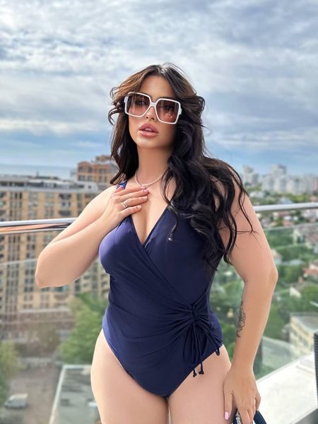 Купальник женский слитный Plus size тёмно-синий SW1513 фото