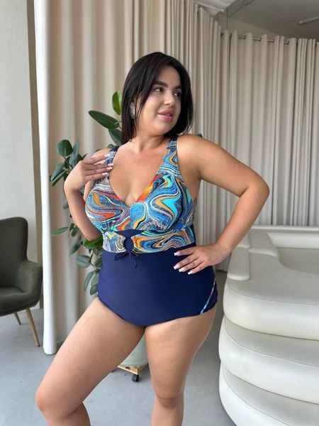 Яскравий суцільний синій купальник PLUS SIZE з утяжкою SW1572/1 фото