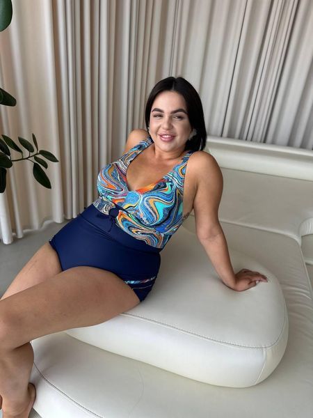 Яскравий суцільний синій купальник PLUS SIZE з утяжкою SW1572/1 фото
