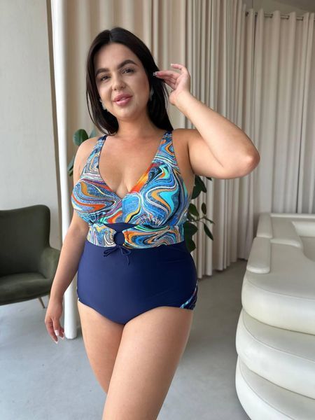 Яскравий суцільний синій купальник PLUS SIZE з утяжкою SW1572/1 фото