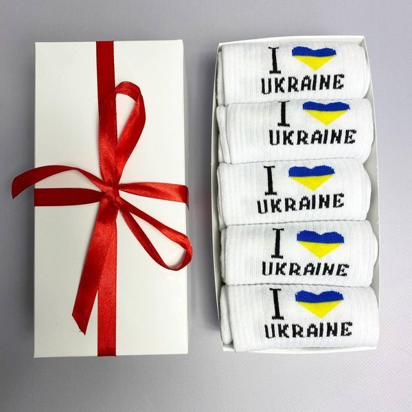 Набір чоловічих патріотичних шкарпеток 40-45 на 5 пар у подарунковій коробці із стрічкою Ч5укр023 фото