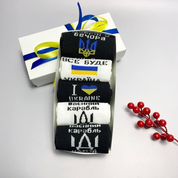 Набор мужских патриотических носков 40-45 на 5 пар в подарочной коробке с лентой. Ч5укр03 фото