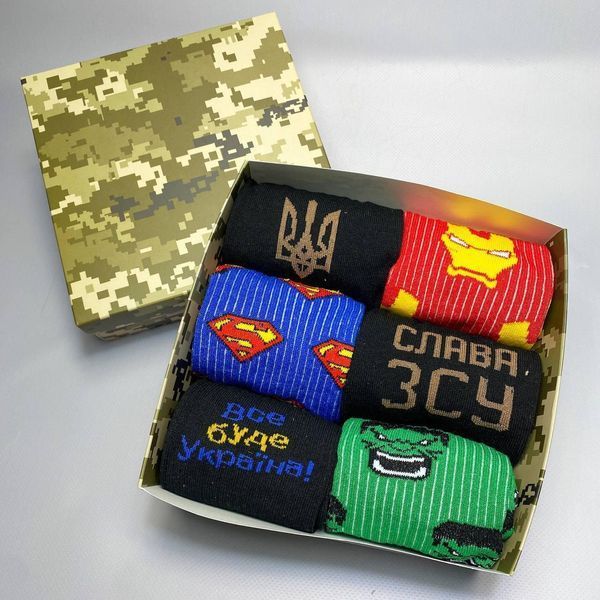Бокс чоловічих шкарпеток 40-45 на 6 пар у подарунковій коробці ч6укр060 фото