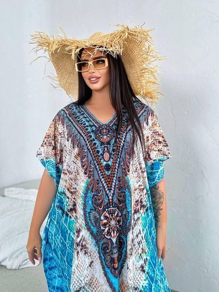 Роскошное макси платье-туника PLUS SIZE для отдыха SW655 фото