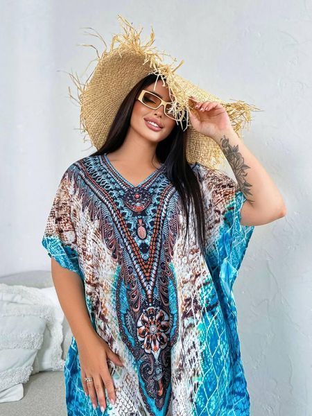 Роскошное макси платье-туника PLUS SIZE для отдыха SW655 фото