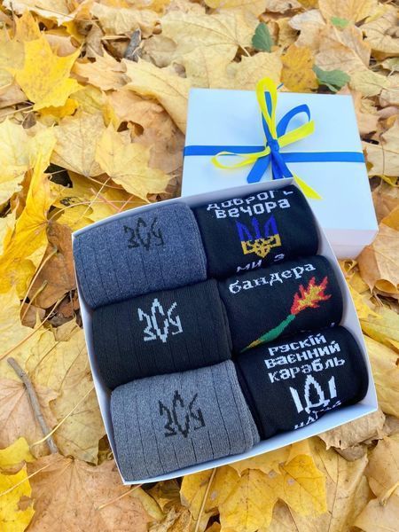 Бокс чоловічих зимових теплих шкарпеток на 6 пар 41-45 р в подарунковій коробці із стрічкою ч6укр15 фото