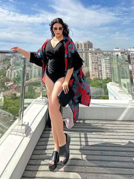 Розкішна шовкова довга туніка PLUS SIZE SW653 фото
