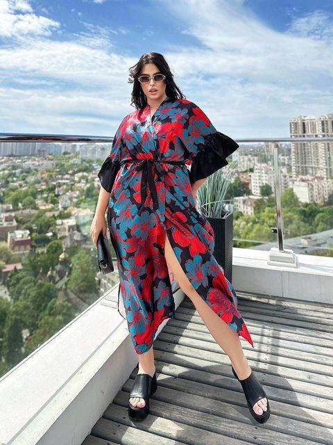 Розкішна шовкова довга туніка PLUS SIZE SW653 фото