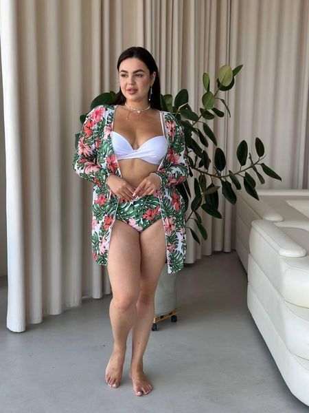 Роздільний білий купальник PLUS SIZE з сформованою чашкою та тунікою в комплекті SW1252/1 фото