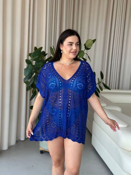 Пляжная короткая синяя туника PLUS SIZE тоненькая вязка SW669/3 фото
