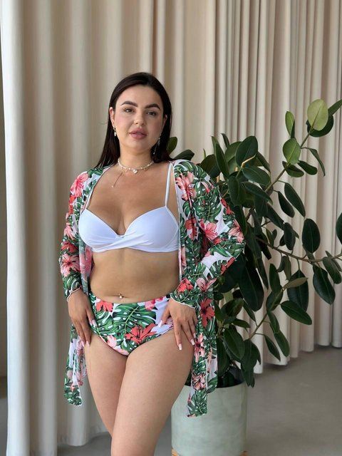 Роздільний білий купальник PLUS SIZE з сформованою чашкою та тунікою в комплекті SW1252/1 фото