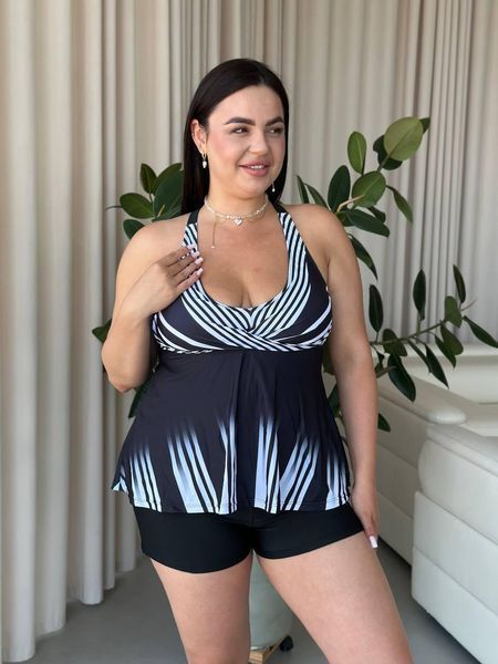 Чорно-білий купальник танкіні PLUS SIZE з шортиками SW1548 фото
