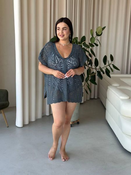 Пляжная короткая серая туника PLUS SIZE тонкая вязка SW669/1 фото