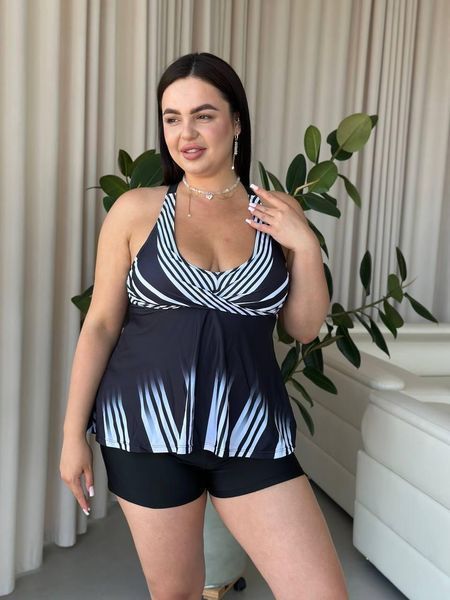 Чорно-білий купальник танкіні PLUS SIZE з шортиками SW1548 фото