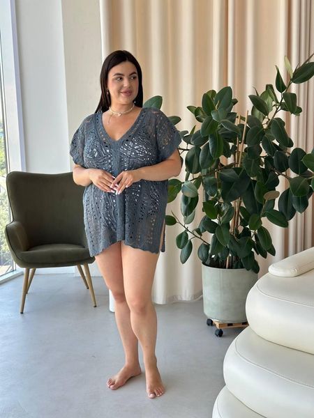 Пляжная короткая серая туника PLUS SIZE тонкая вязка SW669/1 фото