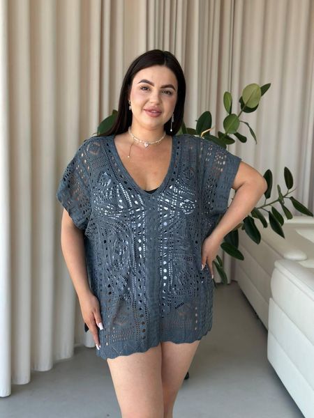 Пляжная короткая серая туника PLUS SIZE тонкая вязка SW669/1 фото