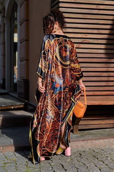 Розкішна шовкова довга сукня-туніка PLUS SIZE SW626 фото