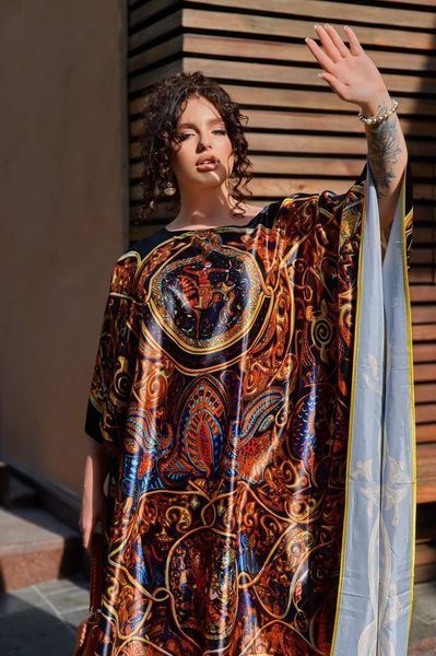 Розкішна шовкова довга сукня-туніка PLUS SIZE SW626 фото