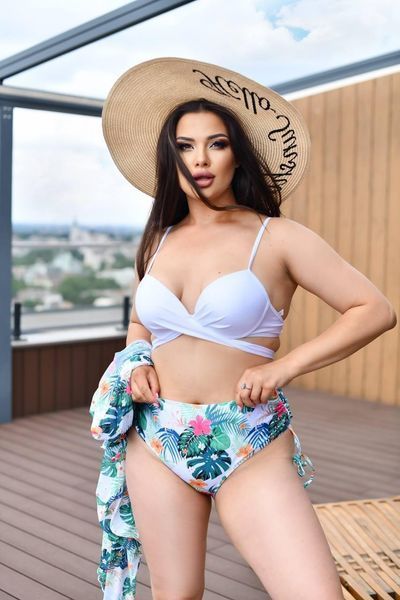 Роздільний білий купальник PLUS SIZE з тунікою в тропічному принті SW1383/1 фото