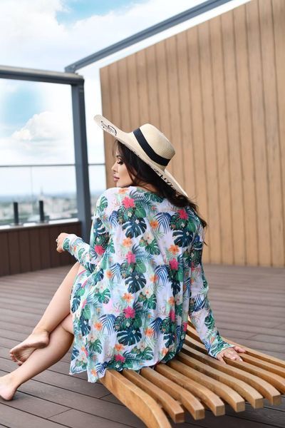 Роздільний білий купальник PLUS SIZE з тунікою в тропічному принті SW1383/1 фото