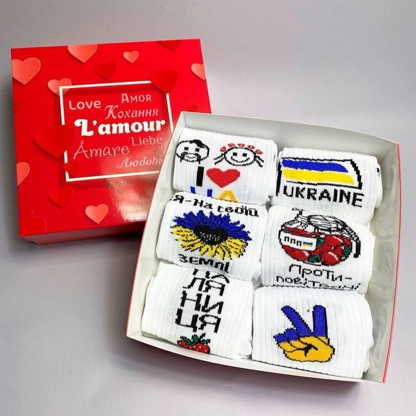 Бокс жіночих патріотичних шкарпеток 36-41 на 6 пар у подарунковій коробці Ж6укр030 фото