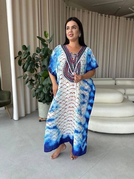 Легкое макси платье-туника этно принт PLUS SIZE для отдыха SW673 фото