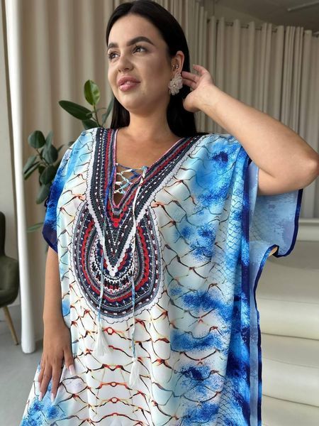 Легкое макси платье-туника этно принт PLUS SIZE для отдыха SW673 фото