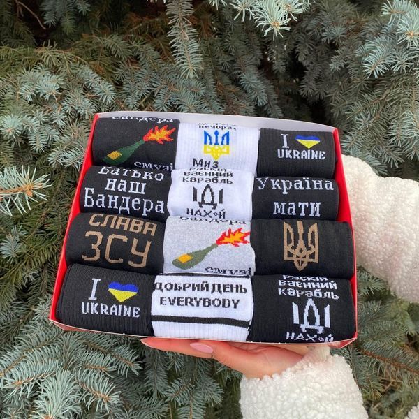 Новорічний подарунковий Бокс Чоловічих патріотичних шкарпеток на 12 пар 40-45 р ч12нр4 фото