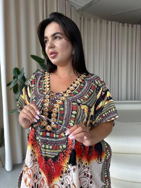 Легкое макси платье-туника этно принт PLUS SIZE для отдыха SW672 фото