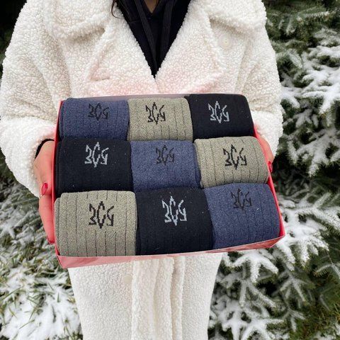 Новогодний подарочный Бокс мужских теплых носков на 9 пар 40-45 г ч9нр1 фото