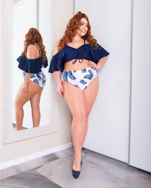 Раздельный женский купальник танкини Plus size синий SW1279 фото