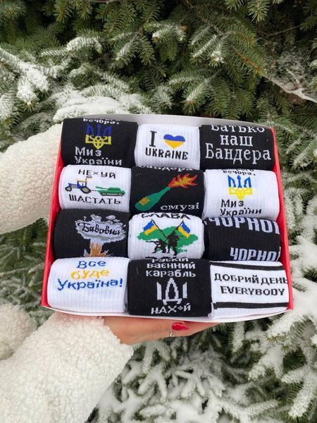 Новорічний подарунковий Бокс Чоловічих патріотичних шкарпеток на 12 пар 40-45 р ч12нр3 фото