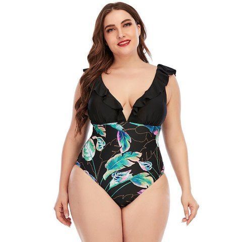 Суцільний купальний PLUS SIZE з підтримкою грудей в тропічному принті SW1284 фото