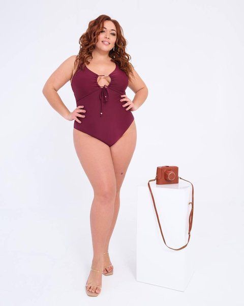 Суцільний купальний PLUS SIZE з підтримкою грудей в кольорі бордо SW1377 фото