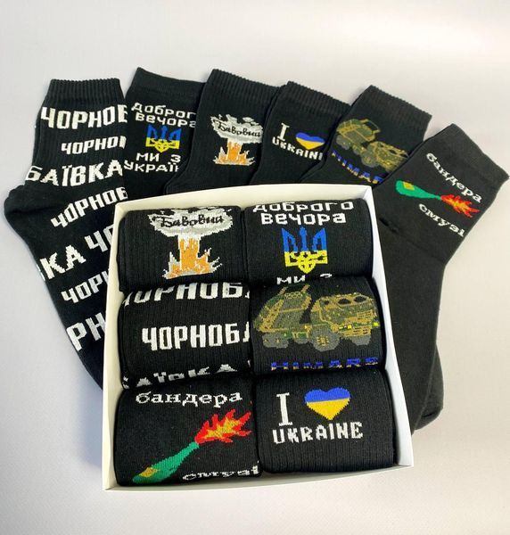 Бокс чоловічих патріотичних шкарпеток на 6 пар 40-45 р в подарунковій коробці із стрічкою весна-осінь Ч6укр8 фото